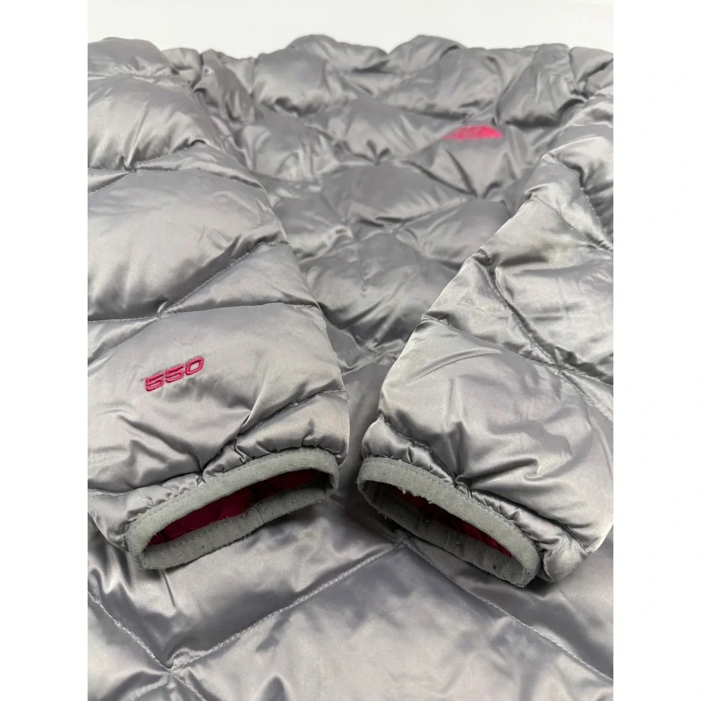 The North Face 550 Fill Down Puffer Jacket‎ Girls L 14-16 Silver Pink Zip Up